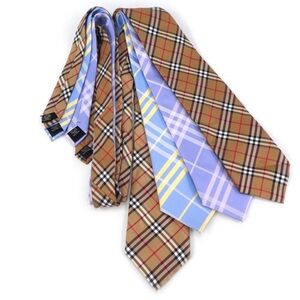 4x Burberry Silk Men’s Ties Classic Check 58” 62”- Beige and Light Blue Options